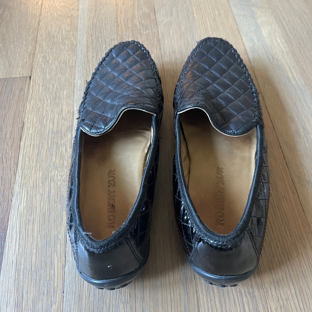 Robert Zur black quilted driving loafer moccasins (9) - Picture 3 of 5